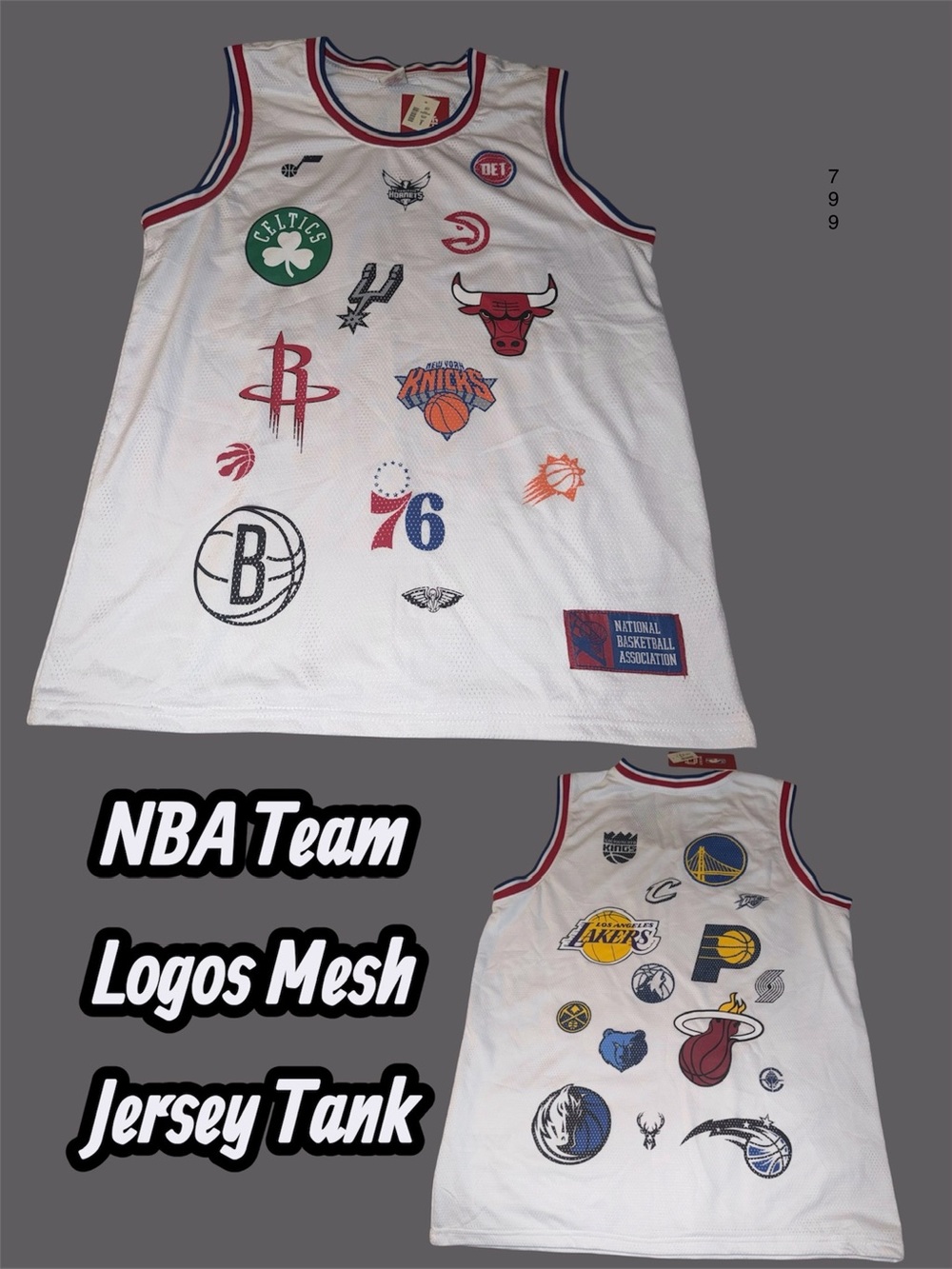 *new* White NBA Team Logos Mesh Jersey Tank Top